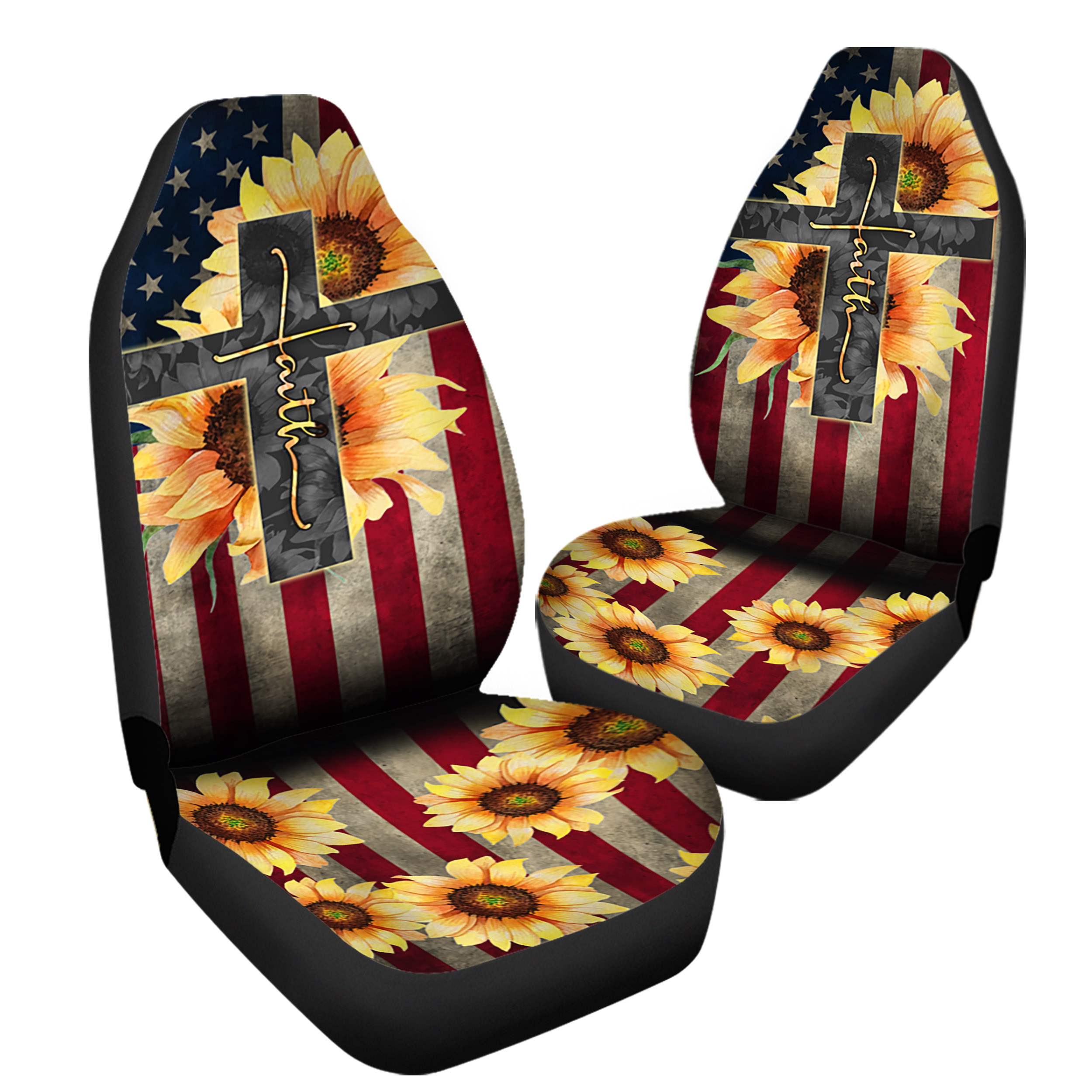 American Flag Sunflower Car Seat Covers