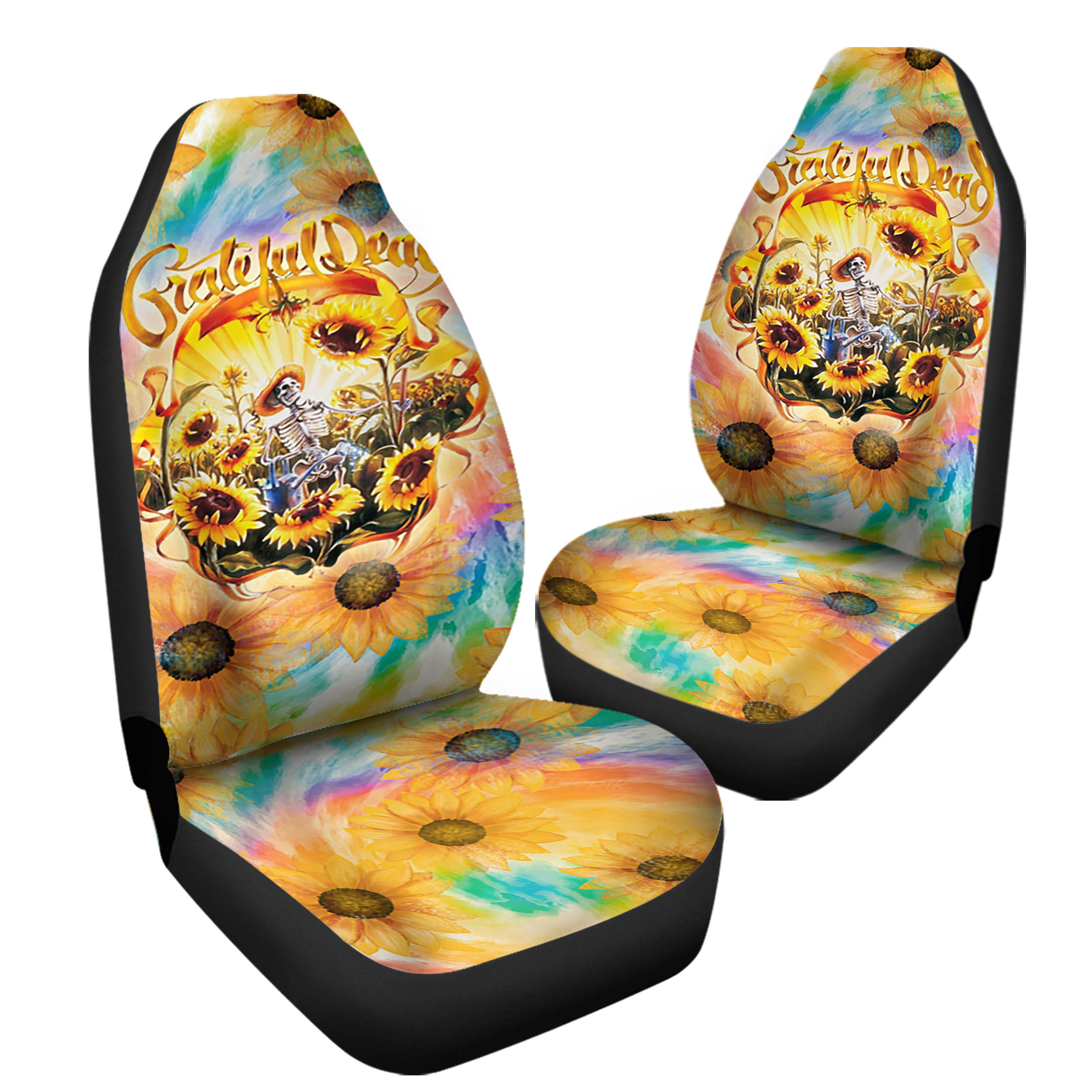 Grateful Dead Skeleton Dances Among Vibrant Sunflowers Car Seat Covers