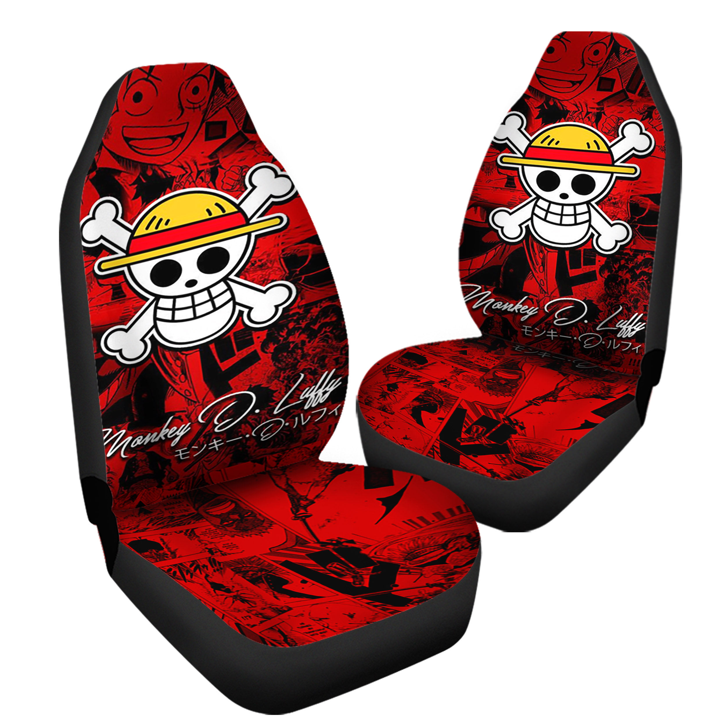 Red Luffy's Jolly Roger One Piece Comics Pattern Car Seat Covers